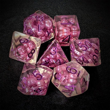 Purple Pearls in Clear Resin - 7pcs RPG Full Dice Set